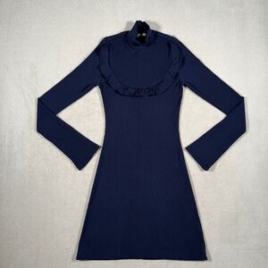 Reformation Dress Womens Small Navy Greer Mock Neck Ribbed Long Sleeve Mini